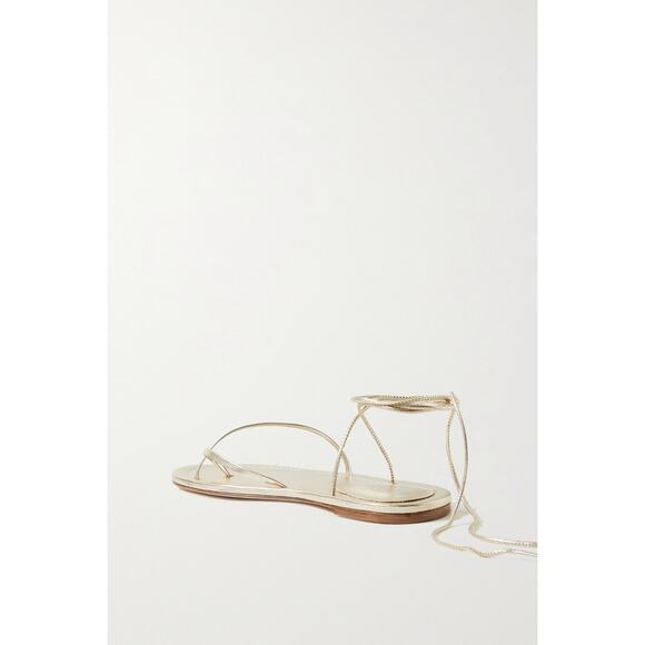 Porte & Paire Metallic Leather Sandals - 8 - Gold - Picture 2 of 4